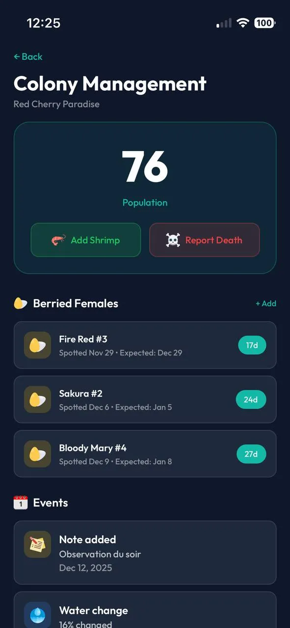 Colony tracking with berried female countdown