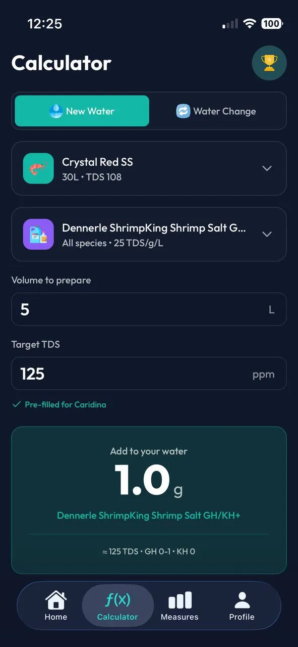 Remineralization calculator showing exact doses 1